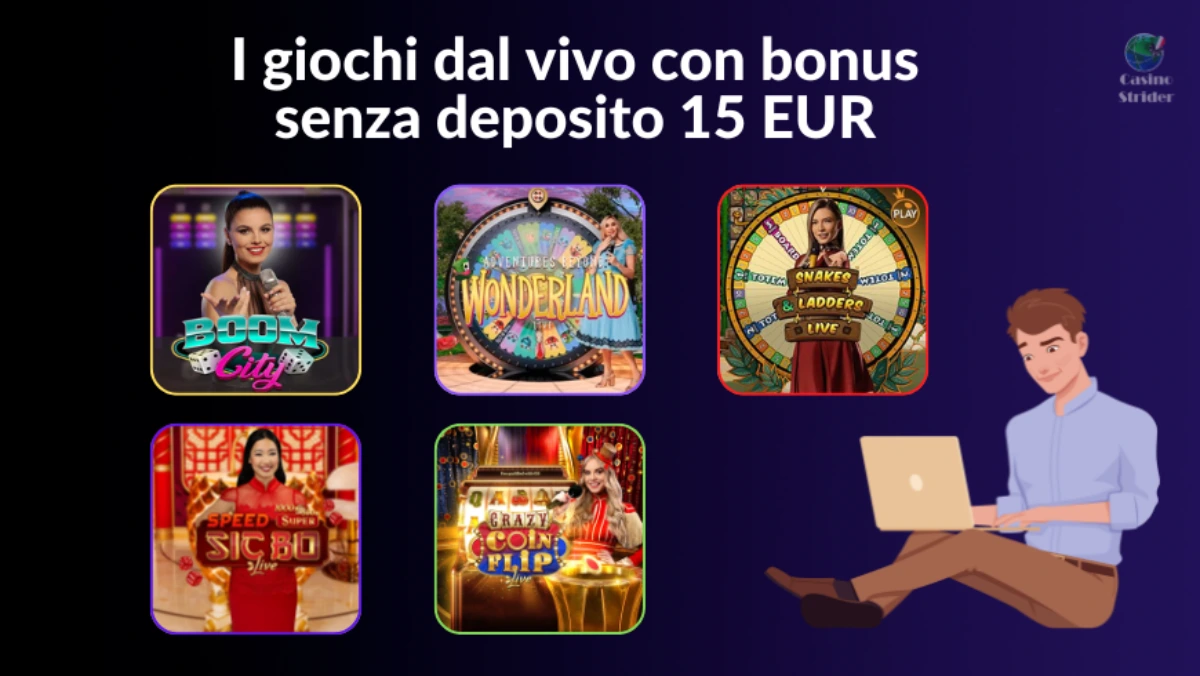 Giochi dal vivo con bonus senza deposito 15 EUR
