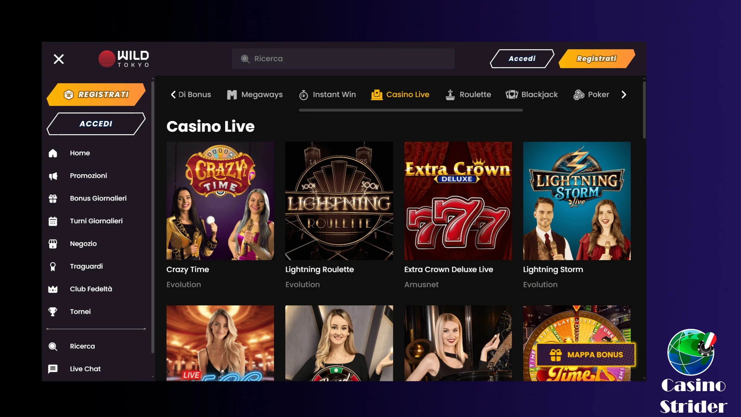 Croupier dal vivo e giochi WildTokyo