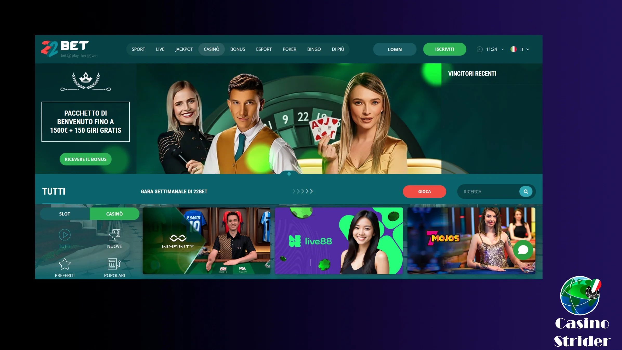 Giochi con croupier vivo su 22bet