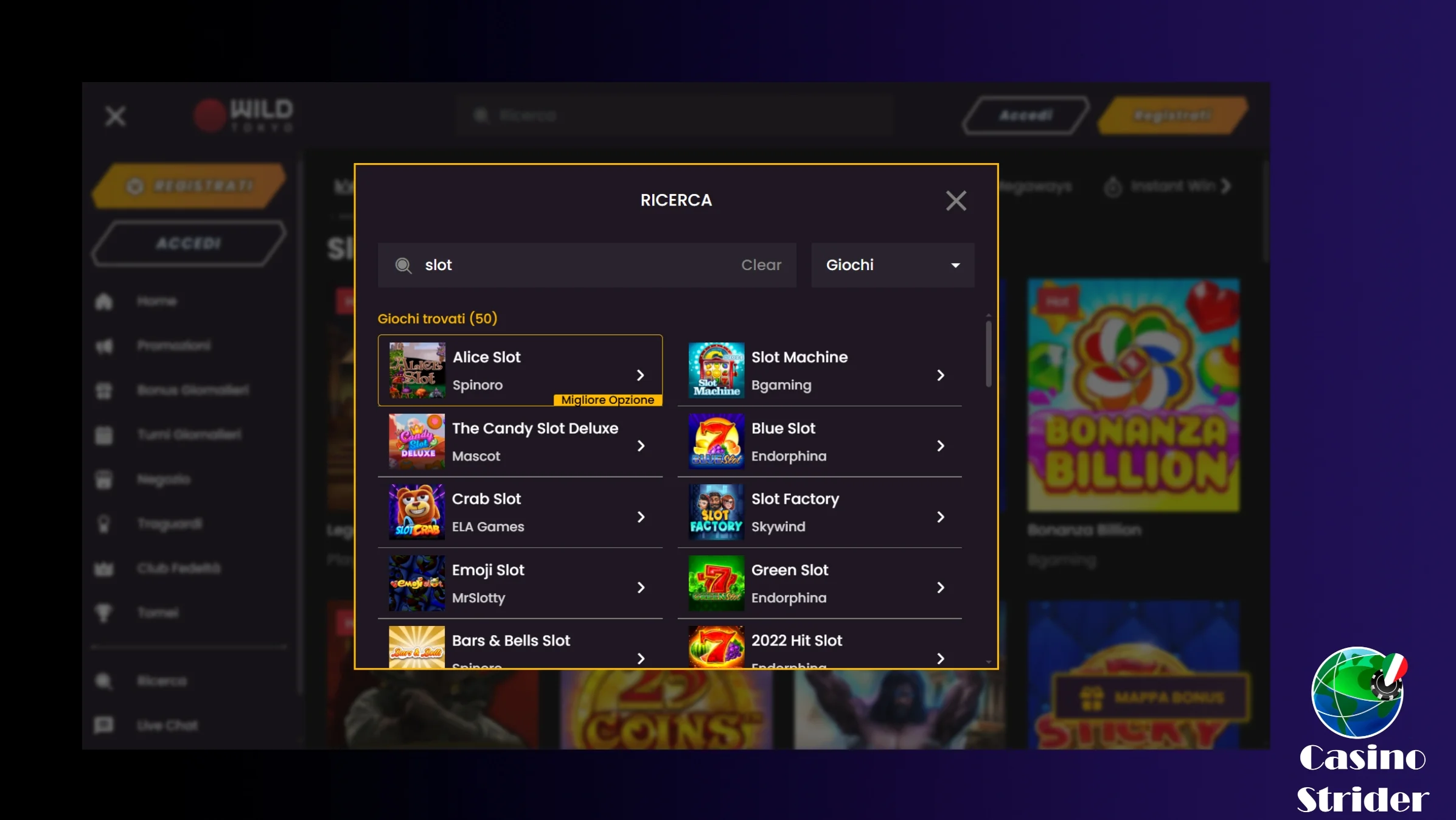Varietà di slot su Wild Tokyo