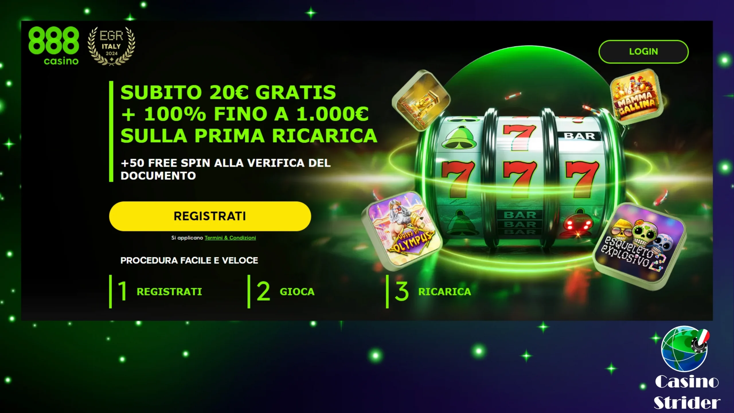 Bonus sul primo deposito di 888 Casino