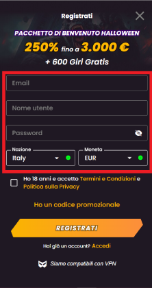 Compila il modulo di iscrizione