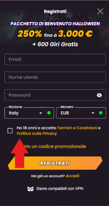 Completa la registrazione