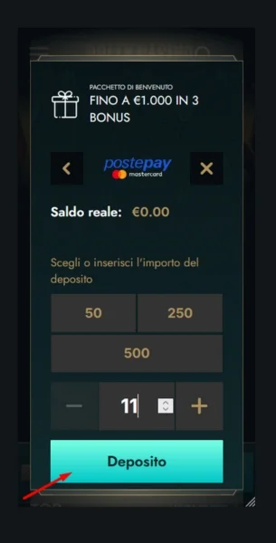 Inserisci l’importo e conferma