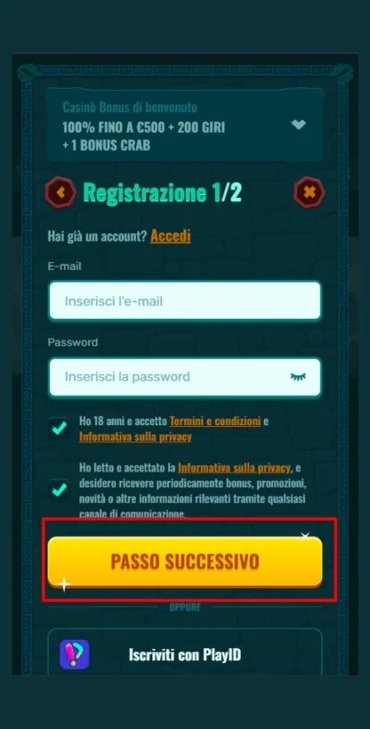 Conferma la creazione dell’account
