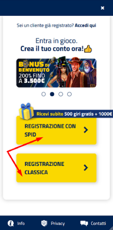 Scegli la modalità di registrazione