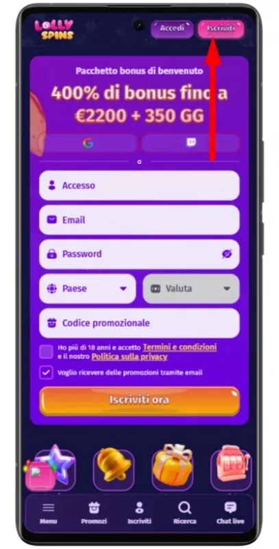 crea un account
