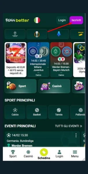 Accesso al sito del casinò