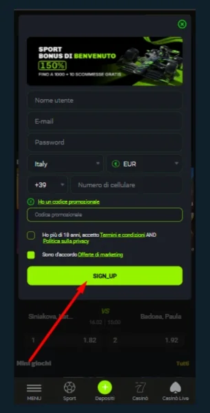 Completare la registrazione del casinò