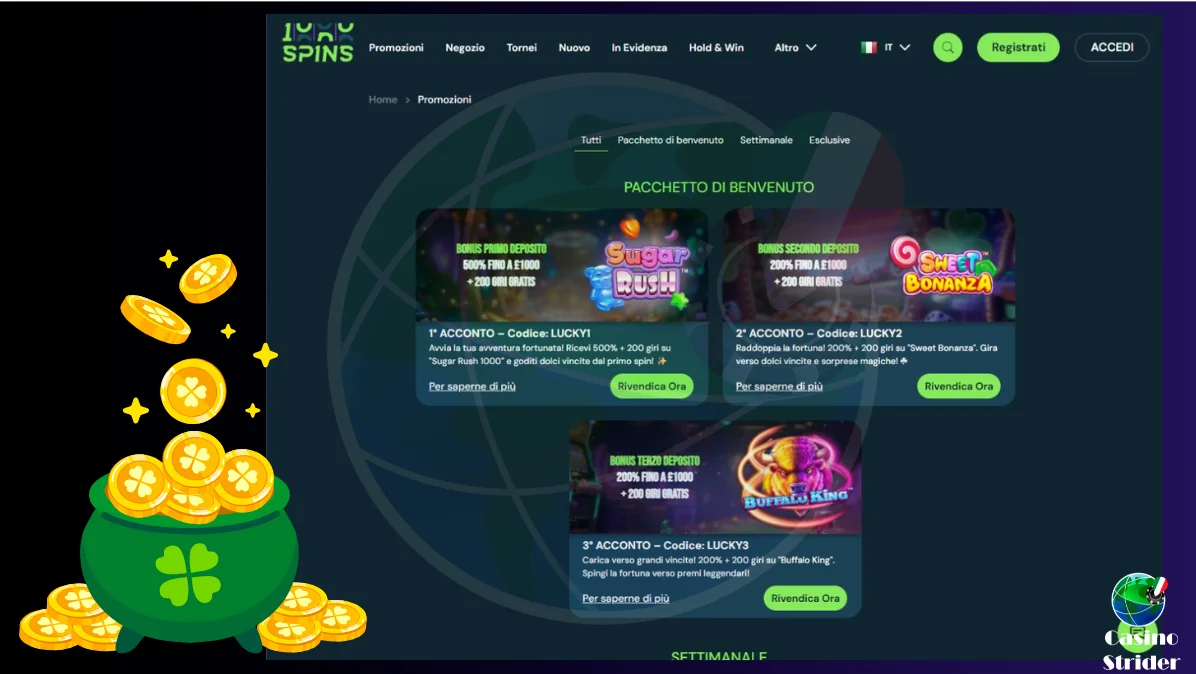 Bonus di 1000 Spins online casino per i nuovi giocatori